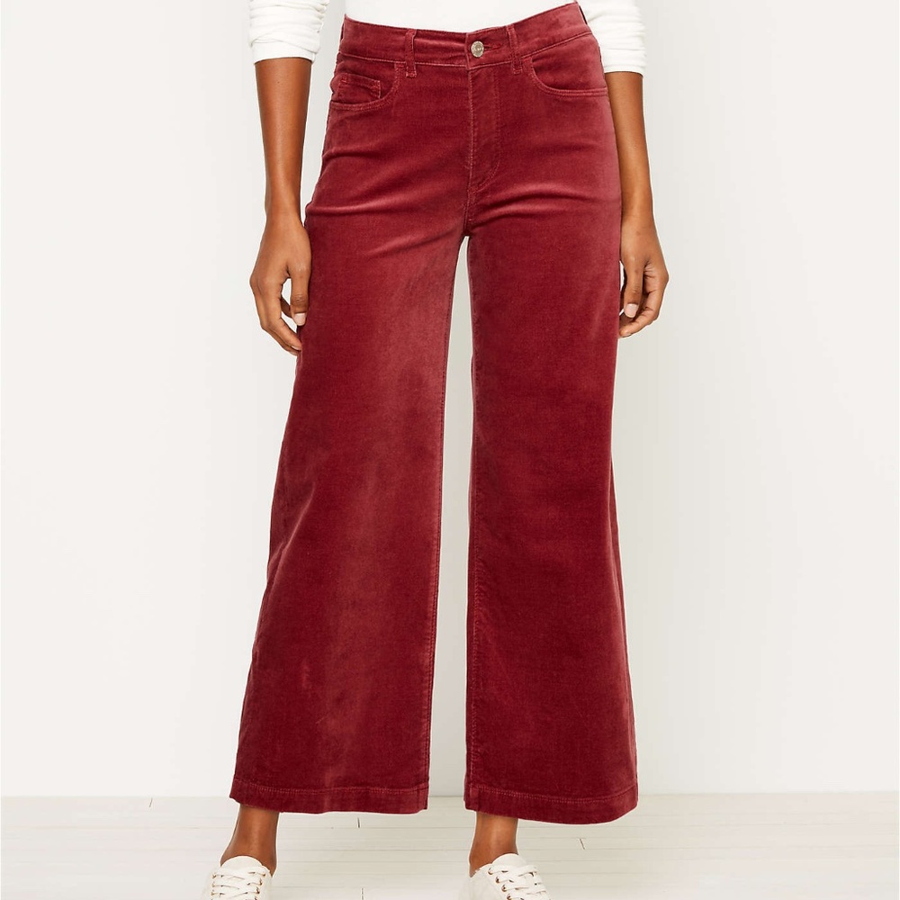 LOFT High Rise Velvet Wide Leg Crop Jeans